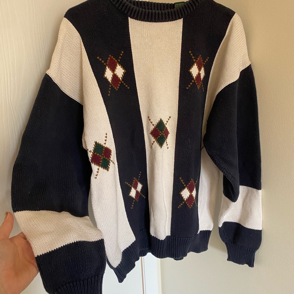 Retro Croft & Barrow Navy and Cream Sweater